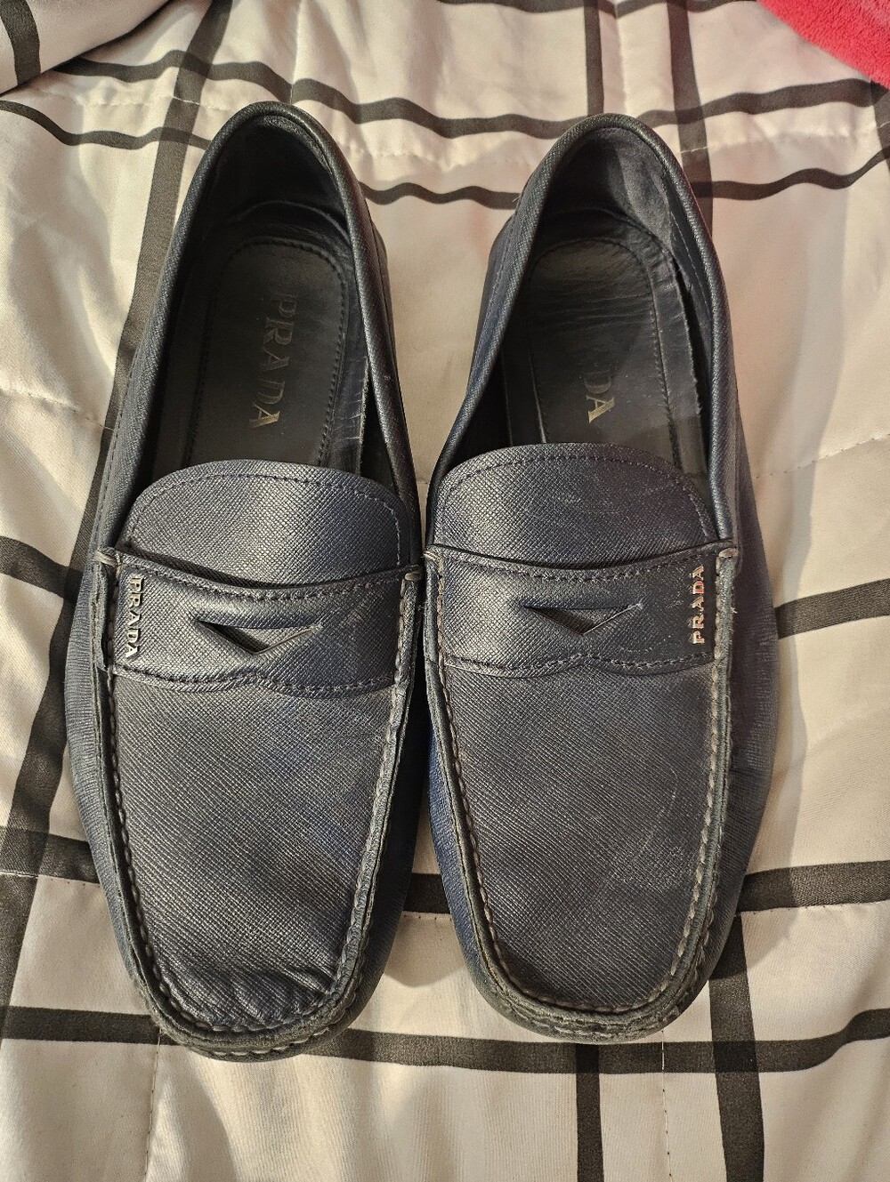 PRADA Men's 9 US Saffiano Leather Driving Moccasins Loafers Shoes Blue